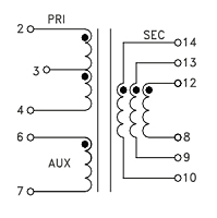 Schematic Drawing for P3799-5, P3799-6 and P3799-7 Series Offline Isolated Flyback Transformers